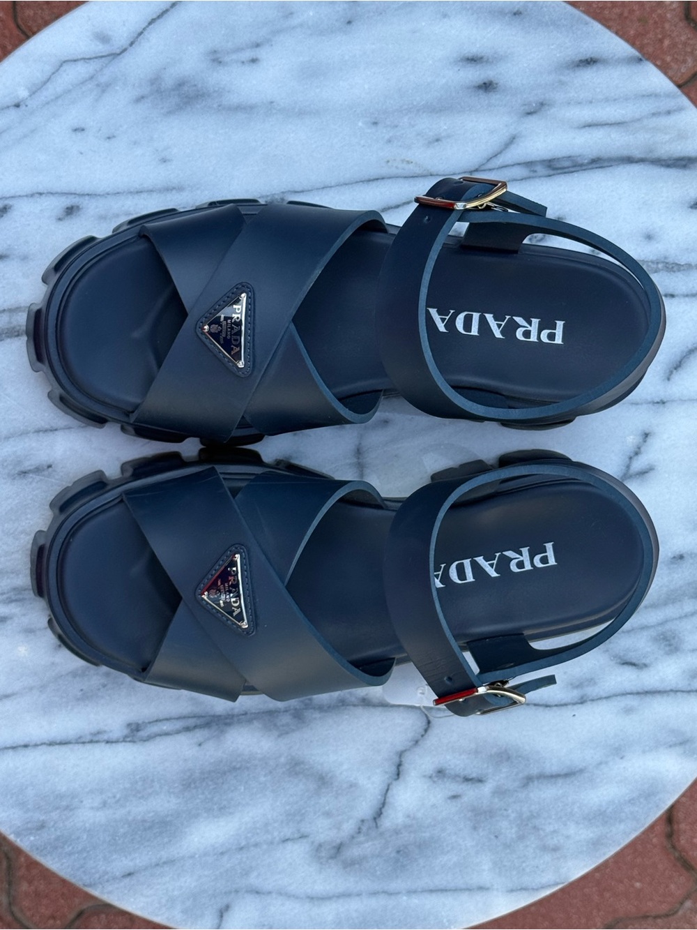 Prada Navy Monolith Rubber Sandals